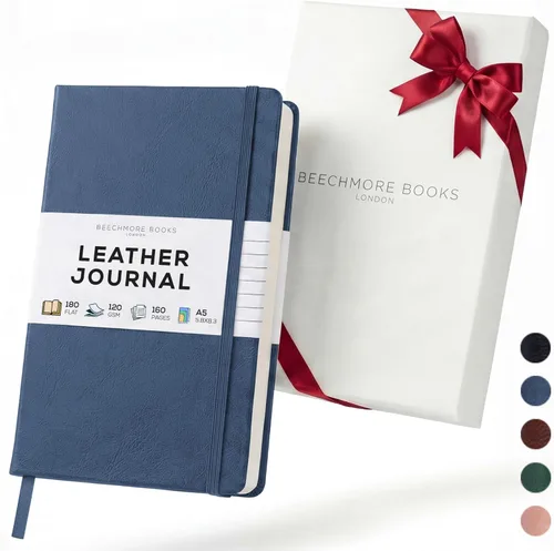 Miniatura 28 de BEECHMORE BOOKS Cuaderno rayado, 5.8 x 8.3 pulgadas, páginas rayadas A5, 160 páginas, diarios de cuero de tapa dura para mujeres, hombres, escritura
