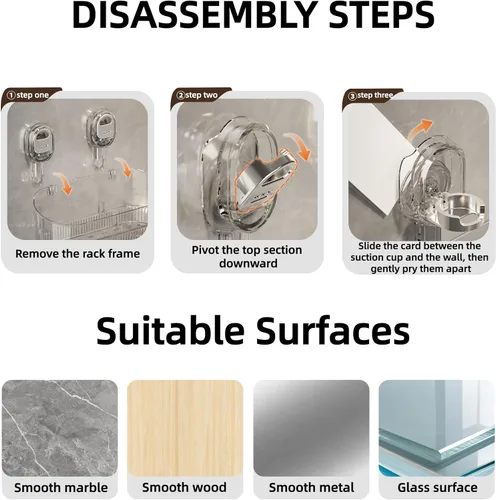 Miniatura 9 de Organizador de ducha de baño transparente, estante de almacenamiento de montaje en pared con ventosas, estante de almacenamiento de baño 12.7 x 4.5