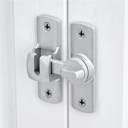 Miniatura 5 de Cerradura Plateada de Puerta de Granero Abatible de 90/180 Grados, Protege la Privacidad - Pestillo de Seguridad para Puerta, Herrajes de Pestillos