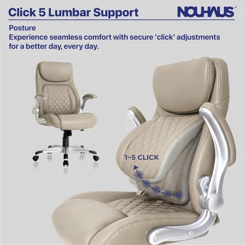 Miniatura 6 de Nouhaus +Posture Silla de Oficina Ergonómica de Cuero PU. Soporte Lumbar Click5 con Reposabrazos FlipAdjust. Silla Ejecutiva Moderna y Silla de Topo