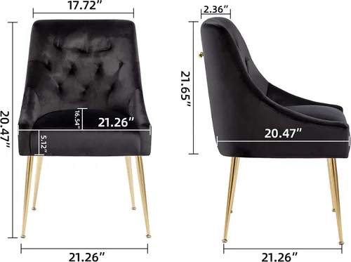 Miniatura 2 de Juego de 2 sillas de comedor modernas, sillas de comedor tapizadas de mediados de siglo, sillas de comedor de terciopelo con patas doradas para Negro