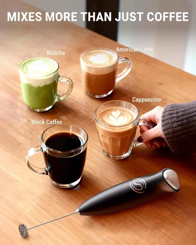 Miniatura 3 de Espumador de leche de mano, mezclador de bebidas, agitador de café de mano, espumador eléctrico para mezclador de café, varita con 2 batidores