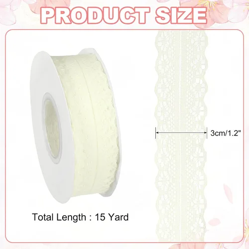 Miniatura 2 de MECCANIXITY 1.2 Inch Wide 15 Yard Lace Ribbon Floral Pattern Beige Lace Trim Ribbon for Gift Wrapping Bouquets, Wedding Decor Sewing Making, and DIY