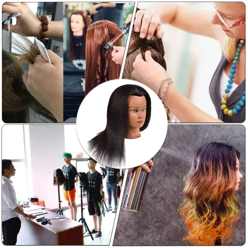 Miniatura 6 de Cabeza de maniquí de 100% cabello humano, cosmetología, pelo, africano, entrenamiento, peinado soplado, corte trenzado, para peluquería