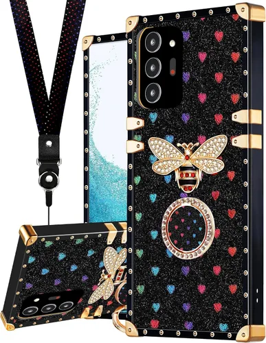 Miniatura 9 de Loheckle Funda para Samsung Galaxy Note 9 para mujer, diseño con soporte de anillo y cordón, elegante funda de lujo de abejas para Samsung Note 9 6.4