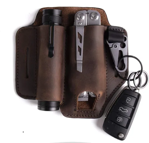 Miniatura 9 de Gentlestache Funda de cuero para Leatherman Multitool - Organizador de bolsillo EDC con soporte para llaves y funda de linterna, color negro