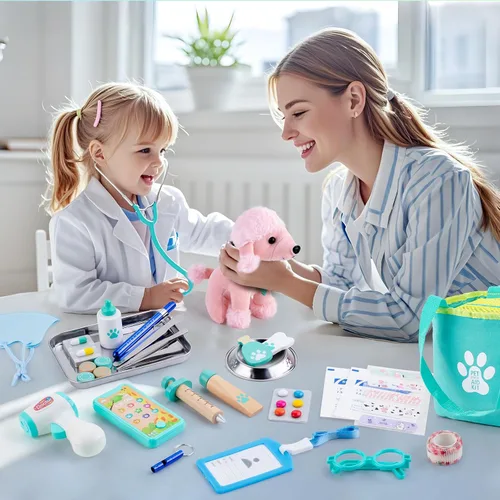 Miniatura 7 de Sundaymot Kit de Doctor para Niños, 37 piezas de juguetes de jugar al Doctor, kit de Doctor para niños pequeños de 3 a 5 años, con juguete de perro