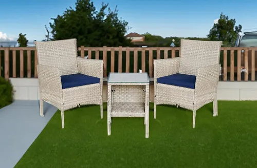 Miniatura 3 de BTEXPERT Juego de 3 piezas de mimbre al aire libre, juego de bistró para jardín, patio, porche, muebles de ratán PE para ahorrar espacio, 2 sillas