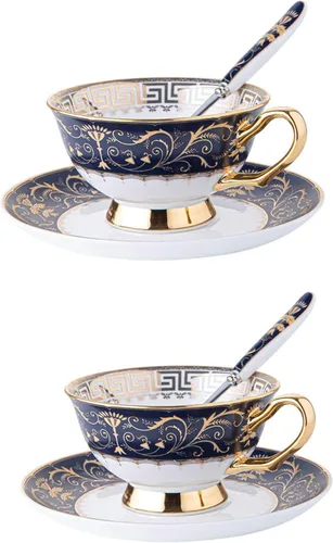 TFE's - Juego de taza de té y platillo, 6 piezas de porcelana de hueso con diseño vintage, juego de taza de café y taza de espresso para cualquier