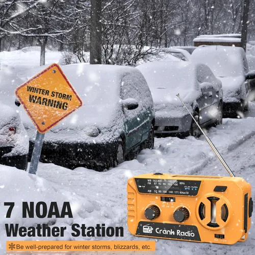 Miniatura 2 de Radio meteorológica de emergencia para tormenta de invierno, radio meteorológica NOAA radio de emergencia con banco de energía de 7400 mWh