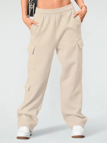 Miniatura 4 de AUTOMET Pantalones deportivos cargo para mujer, pierna ancha, con forro polar, pantalones Y2K para mujer, para otoño e invierno, holgados de cintura