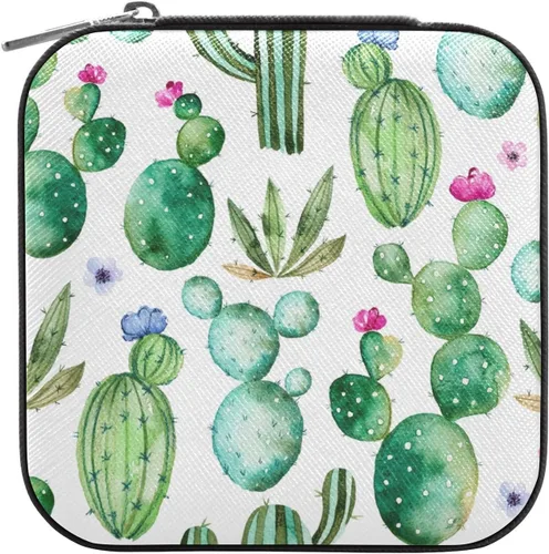 MEAMOTAN Joyero pequeño con diseño de cactus de acuarela, mini joyero de viaje, organizador de joyas portátil, soporte de almacenamiento para