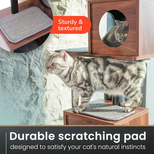 Miniatura 5 de Moderno árbol para gatos, elegante torre de madera estilo muebles (60 pulgadas) se mezcla con decoración del hogar, poste rascador más alto