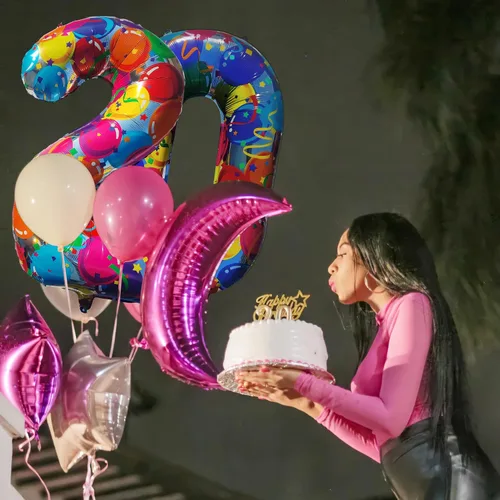 Miniatura 4 de Globos del número 0, globos arcoíris cero para decoraciones de cumpleaños de 10, 40 pulgadas, globos de neón grandes números 20, globos iridiscentes