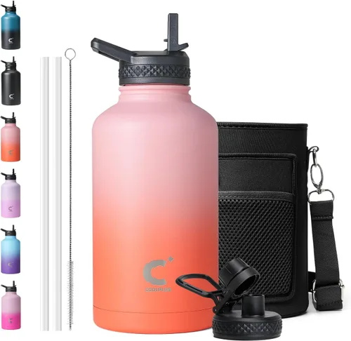 Miniatura 11 de Coolplus - Botella de agua de 32 onzas aislada, termo de agua de acero inoxidable con popote de metal de doble pared al vacío con funda de Negro