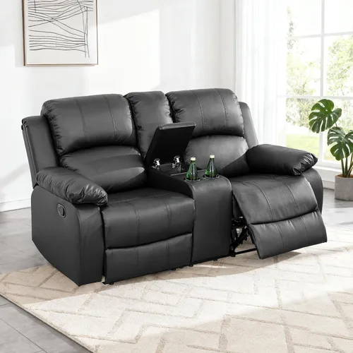Miniatura 35 de Juego de sofá modular reclinable manual para sala de estar, sofá reclinable en forma de L, seccional de cuero con portavasos/almacenamiento