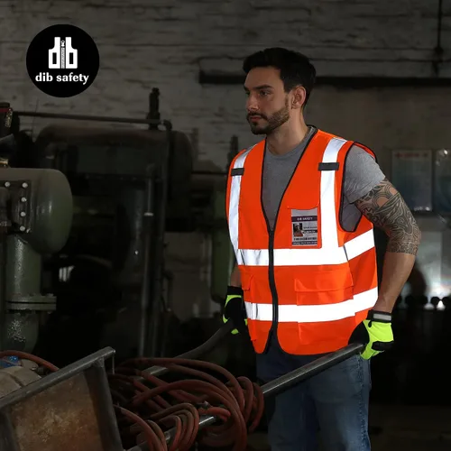 Miniatura 6 de Dib Safety - Chaleco reflectante ANSI clase 2, chaleco de alta visibilidad con bolsillos y cremallera, ideal para trabajo en construcción, alta
