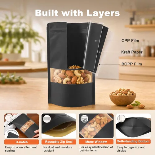 Miniatura 4 de FireKylin 100 bolsas resellables, bolsas de papel con ventana mate para pequeñas empresas, cremallera y bolsas sellables con calor para embalaje