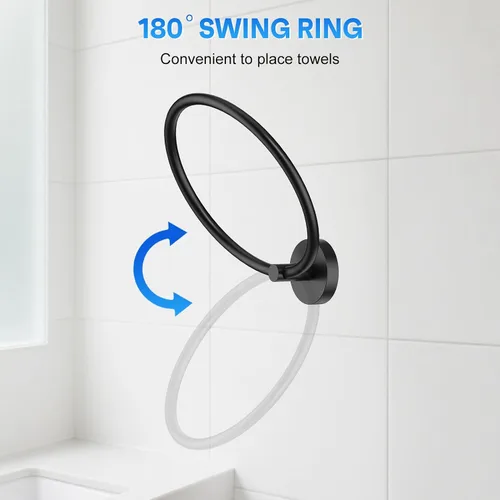 Miniatura 5 de Portatollas de Mano Atornillable Negro Mate Anillo para Toallas para Pared de Baño de Acero Inoxidable Colgador de Toallas Redondo para Accesorios