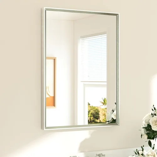 Miniatura 50 de TETOTE Espejo de Baño Dorado de 16" x 20" Latón Dorado Cepillado Rectangular con Marco Biselado Espejo de Tocador de Baño para Sobre el Lavabo