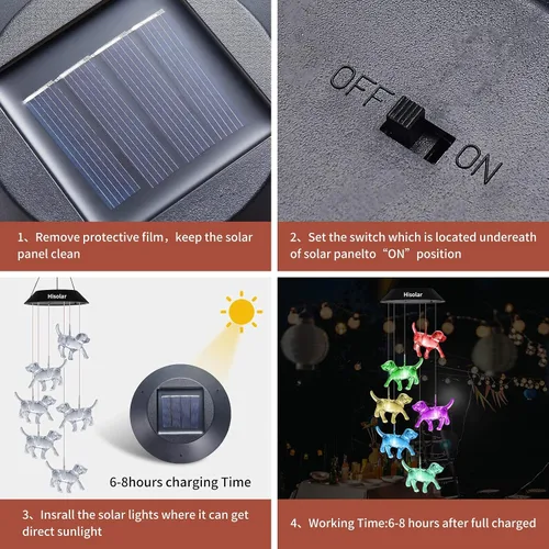 Miniatura 5 de Campanillas de Viento Solares de Cristal de Perro para Exteriores que Cambian de Color Luces Solares Móviles LED Campanillas de Viento con Energía