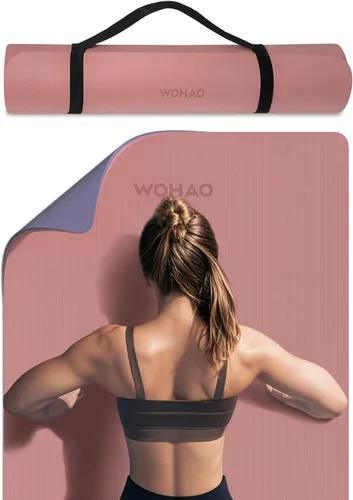 Tapete de yoga extra grueso de 0.315 pulgadas, 72 x 28 pulgadas, tapete de ejercicio antideslizante, reversible de 2 lados de doble color, material