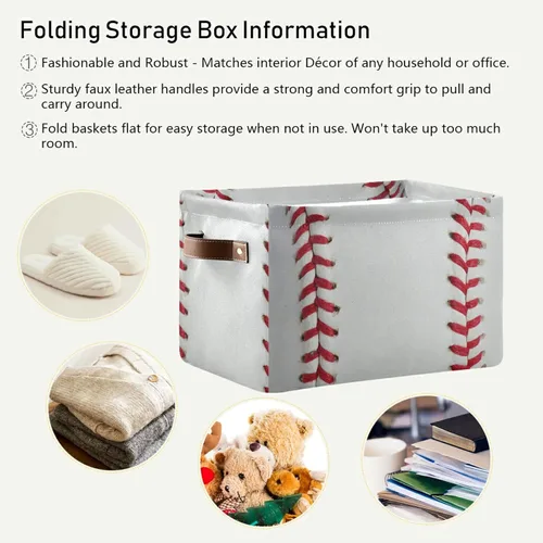 Miniatura 6 de Cestas de almacenamiento plegables, cubos de almacenamiento de béisbol con asas, organizador de tela decorativa, cajas de almacenamiento