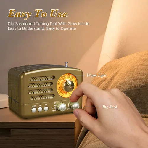 Miniatura 3 de Radio PRUNUS J-160 Retro Vintage AM FM con Bluetooth, Regalos para Papá y Mamá, Reproducción USB/Tarjeta TF, Pequeñas Radios Transistores Operadas