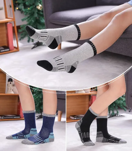 Miniatura 5 de LINEMIN Calcetines de senderismo de lana merino para niños y niñas, cálidos, gruesos, térmicos, acolchados, para invierno, 6 pares