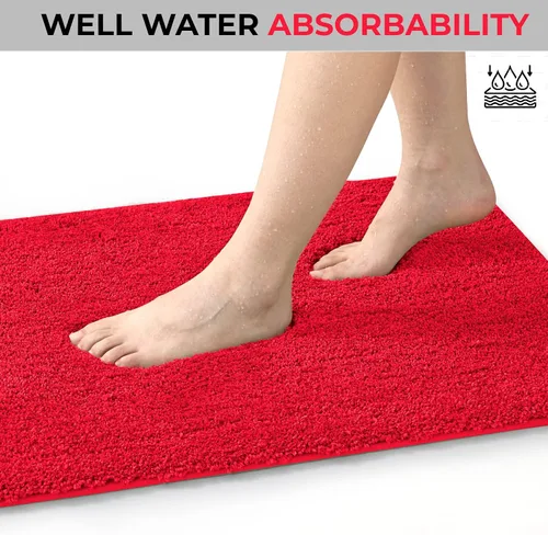 Miniatura 3 de YHF Alfombras Pasillo de Baño 17" X 59", Extra Gruesas y Suaves de Microfibra Shaggy, Tapetes de Baño Lavables a Máquina, Alfombras de Baño 2-Rojo