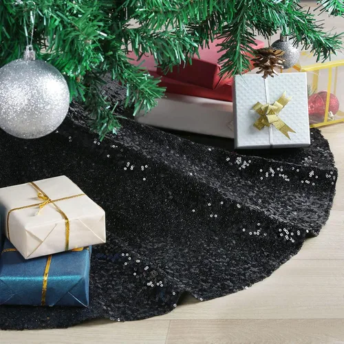 Miniatura 8 de Falda de árbol de Navidad plateada de 36 pulgadas, falda de árbol de Navidad con lentejuelas brillantes, decoraciones de Navidad con purpurina