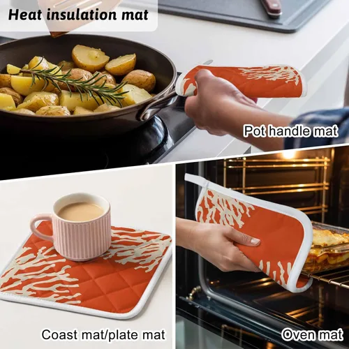 Miniatura 8 de Juego de 2 soportes para ollas de coral oceánico para cocina, platos para horno, almohadillas a prueba de calor con lazo para colgar, agarraderas