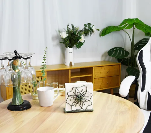 Miniatura 8 de OwlGift Servilletero de estilo floral, dispensador de pañuelos independiente, almacenamiento de servilletas para mesa de comedor, para el hogar