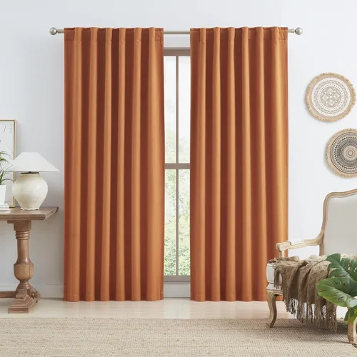 Miniatura 68 de Paneles de cortinas de ventana 100% opacas, con trabillas traseras, bolsillo para barra, gancho, cinturón, aspecto plisado, cortinas para sistema
