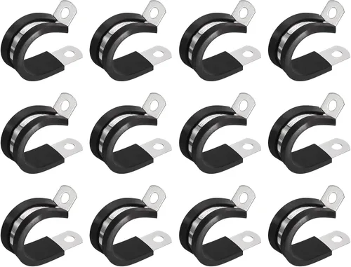 Miniatura 10 de uxcell Abrazadera de cable de 1/2 pulgada (0.472 in) de acero inoxidable 304 Abrazadera aislada acolchada de goma de acero inoxidable en forma de R