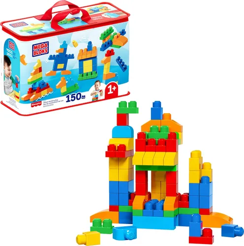 MEGA BLOKS First Builders - Juego de juguetes de bloques para niños pequeños, bolsa de construcción deluxe con 150 piezas y almacenamiento, juego