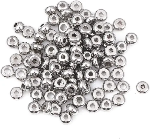 Miniatura 4 de BEADIA Cuentas espaciadoras de acero inoxidable de 0.197 x 0.118 in Rondelle sueltas para hacer joyas de bricolaje, 100 unidades con agujero
