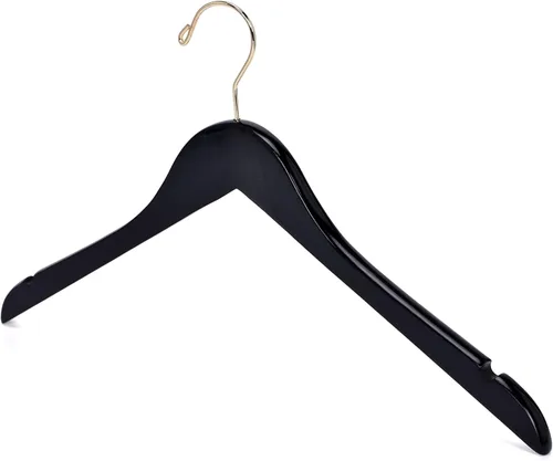Miniatura 7 de Perchas de madera negra semicurvadas de calidad, paquete de 80 perchas de madera maciza con acabado liso con gancho giratorio, chaqueta, pantalón