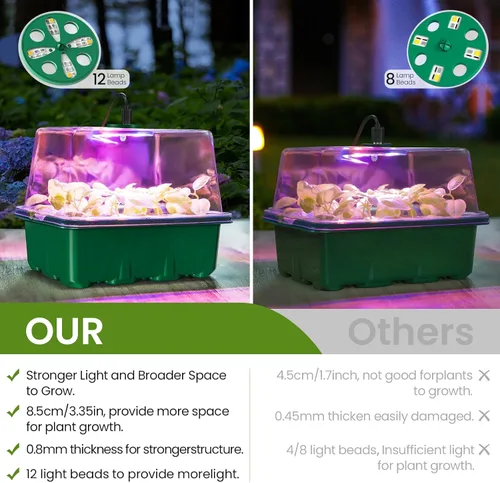 Miniatura 2 de MIXC Kit de inicio de semillas con luz de crecimiento, kit de bandeja elevada para plántulas con cúpula de humedad ajustable y bandeja de celdas
