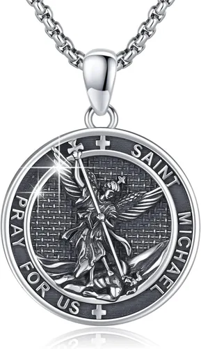 Miniatura 93 de Collar de plata de ley 925 con medalla de San Patrón, colgante de protección católica, amuleto, joyería religiosa para hombres y mujeres