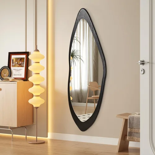 Miniatura 4 de AAZZKANG Espejo de pared irregular de longitud completa, grande con marco de madera, 47 x 16 pulgadas, espejos asimétricos negros de cuerpo completo