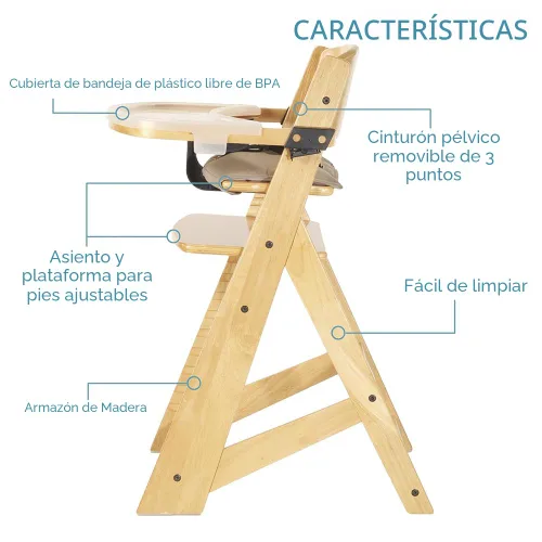 Miniatura 2 de Keekaroo Silla Alta Height Right con Bandeja, Natural