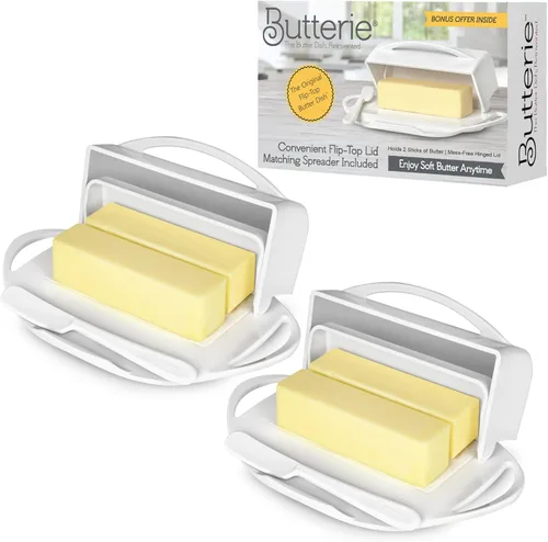 Miniatura 14 de Butterie Mantequillera con Tapa Abatible y Cuchillo a Juego, Contiene 2 Barras/Mantequilla Europea, Soporte para Mantequilla Sin Derrames