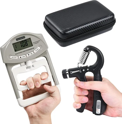 Handeful Grip Strength Tester Trainer - Dynamometer Handgrip Measurer Meter, Handheld Strengthener Exerciser for Sports, School, and Home Use Gris