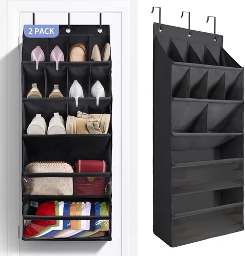 Miniatura 11 de FENTEC 1 paquete de organizadores de zapatos para colgar sobre la puerta, organizador de zapatos colgante con bolsillo profundo grande para zapatos
