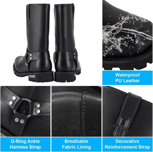 Miniatura 2 de Botas de motocicleta para hombre, impermeables, de piel sintética, botas de media pantorrilla para hombres