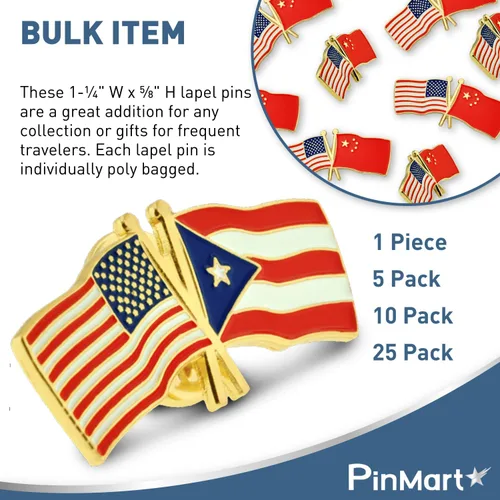 Miniatura 6 de PinMart Pin de solapa esmaltado con bandera de la amistad cruzada de Estados Unidos y el mundo