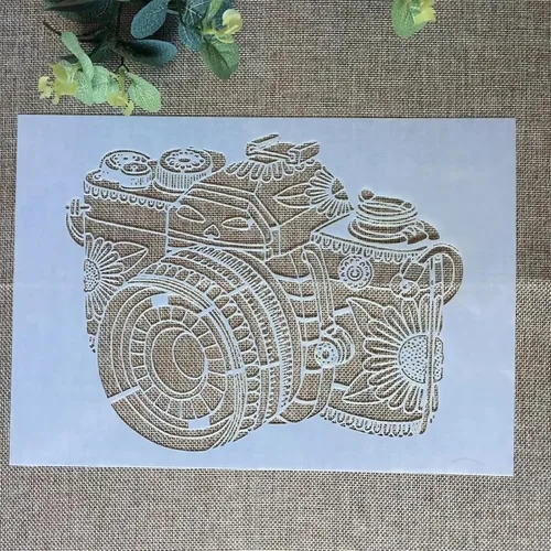 Miniatura 5 de TIAMECH Plantilla de cámara 3D reutilizable A4 para pintar, plantilla de capas de cámara digital de mandala, arte de pared de bricolaje, muebles