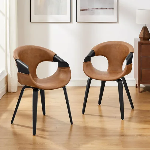 Miniatura 20 de Zouron Silla de comedor moderna de mediados de siglo, silla tapizada de piel sintética con reposabrazos, silla decorativa con patas de madera