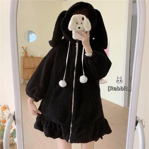 Miniatura 2 de Sudadera con capucha para mujer, con orejas de conejo, de manga larga, mullida, mullida, con capucha, abrigos